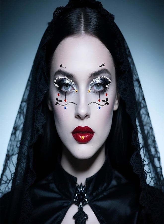 Aroncent Face Gems Stickers Self-Adhesive: 6 Sheets Rhinestone Face Jewels for Halloween Makeup Festival Party - Butterfly Star Pattern Facial Gems for Women - Image 5